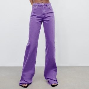 Zara Wide Leg High Waisted Purple Jeans Size 08